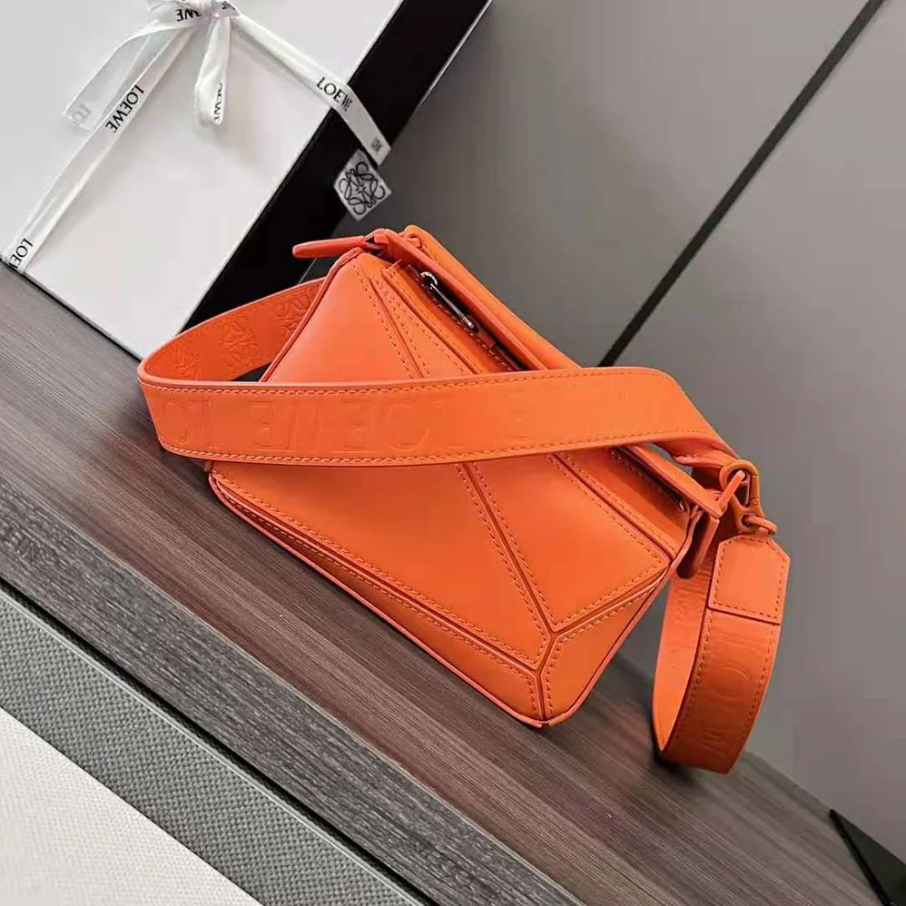 Loewe Mini Puzzle Bag in Satin Calfskin for Women in Orange Loewe Mini Puzzle Bag in Satin Calfskin for Women in Orange