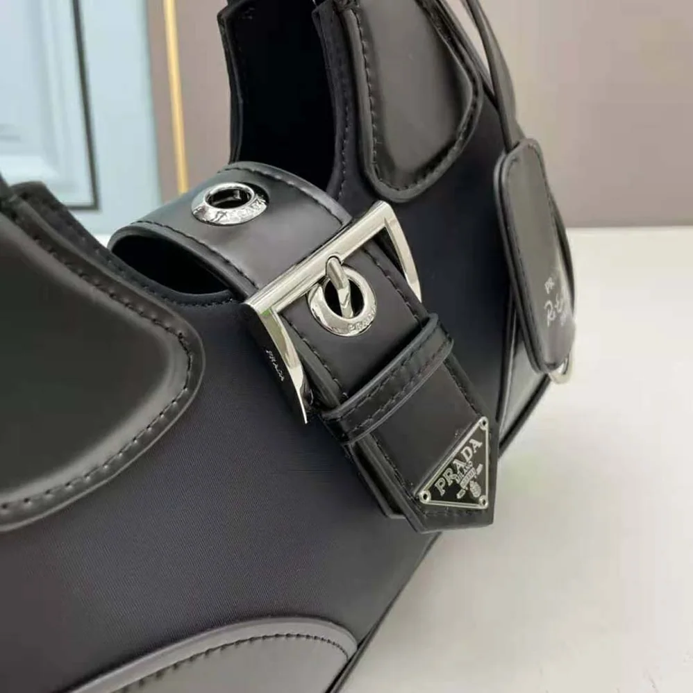 Prada Moon Re-Nylon and Leather Bag for Women in Black