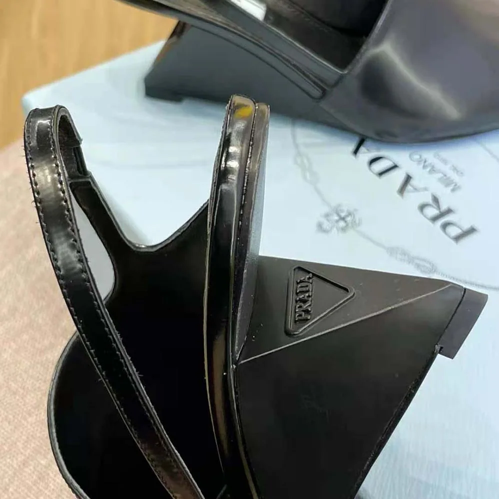 Prada Brushed Leather Slingback Pumps in 65mm Heel Height for Women in Black