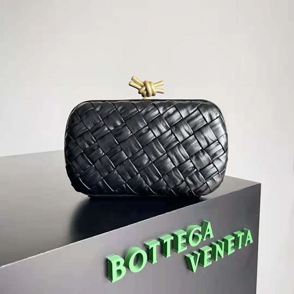 Bottega Veneta Knot Minaudiere Padded Intreccio Leather Minaudiere for Women in Black