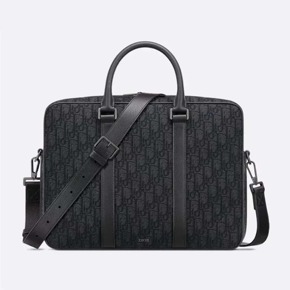 Dior Zipped Briefcase Black Dior Oblique Jacquard and Black Grained Calfskin for Men Dior Zipped Briefcase Black Dior Oblique Jacquard and Black Grained Calfskin for Men