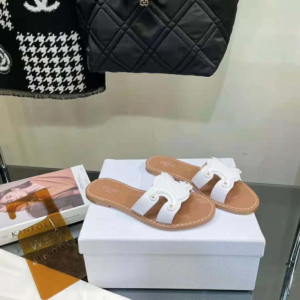 Celine Triomphe Mule in Calfskin for Women in White