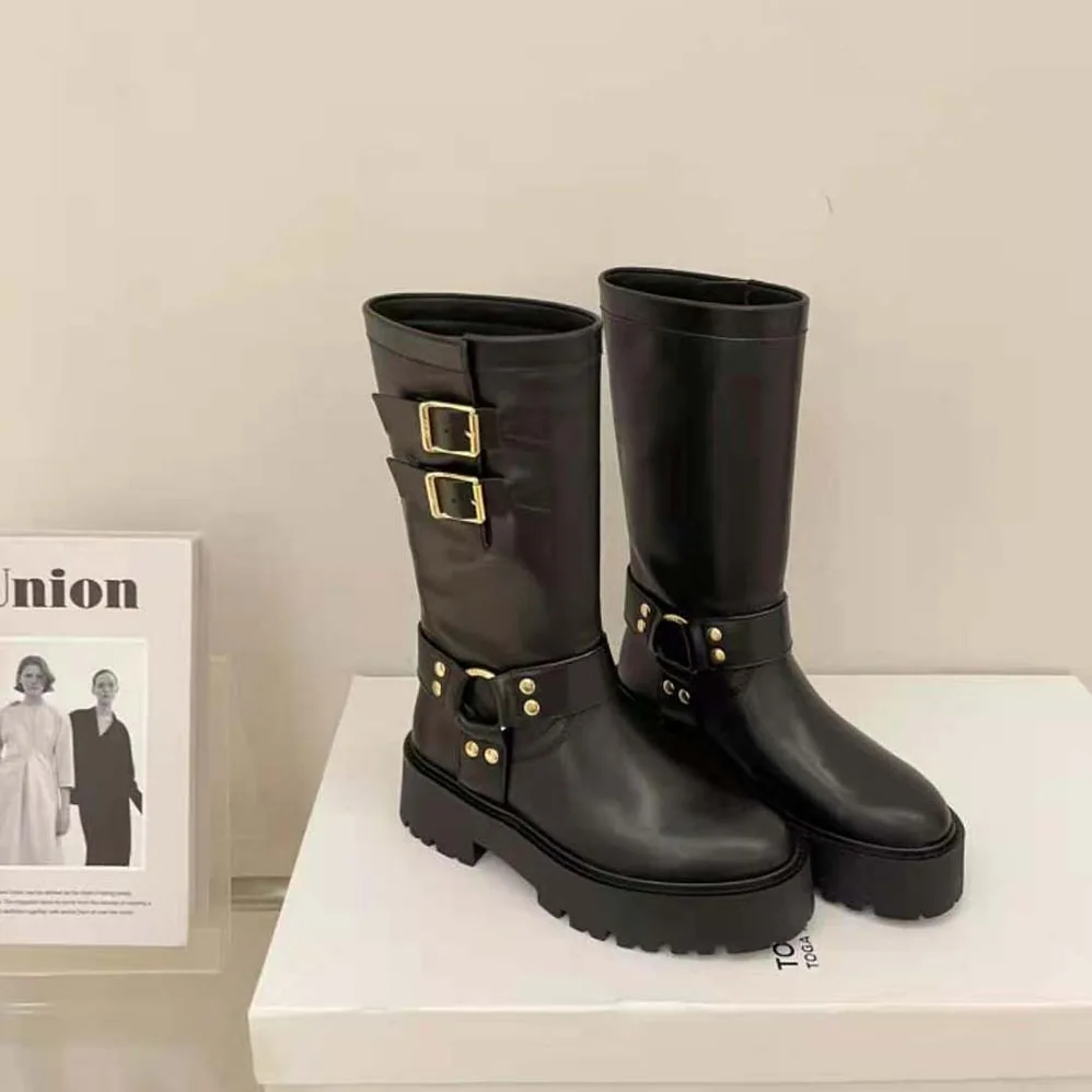 Celine Bulky Mid Biker Boot with Harness in Calfskin – Vegetal Tanning for Women in Black Celine Bulky Mid Biker Boot with Harness in Calfskin – Vegetal Tanning for Women in Black