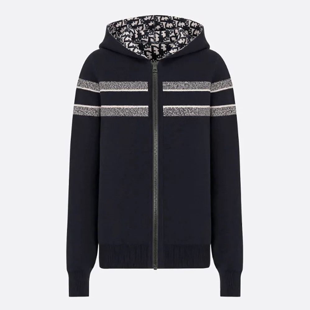 Dior Reversible Zipped Cardigan with Hood Blue Dior Oblique Technical Cashmere for Women Dior Reversible Zipped Cardigan with Hood Blue Dior Oblique Technical Cashmere for Women