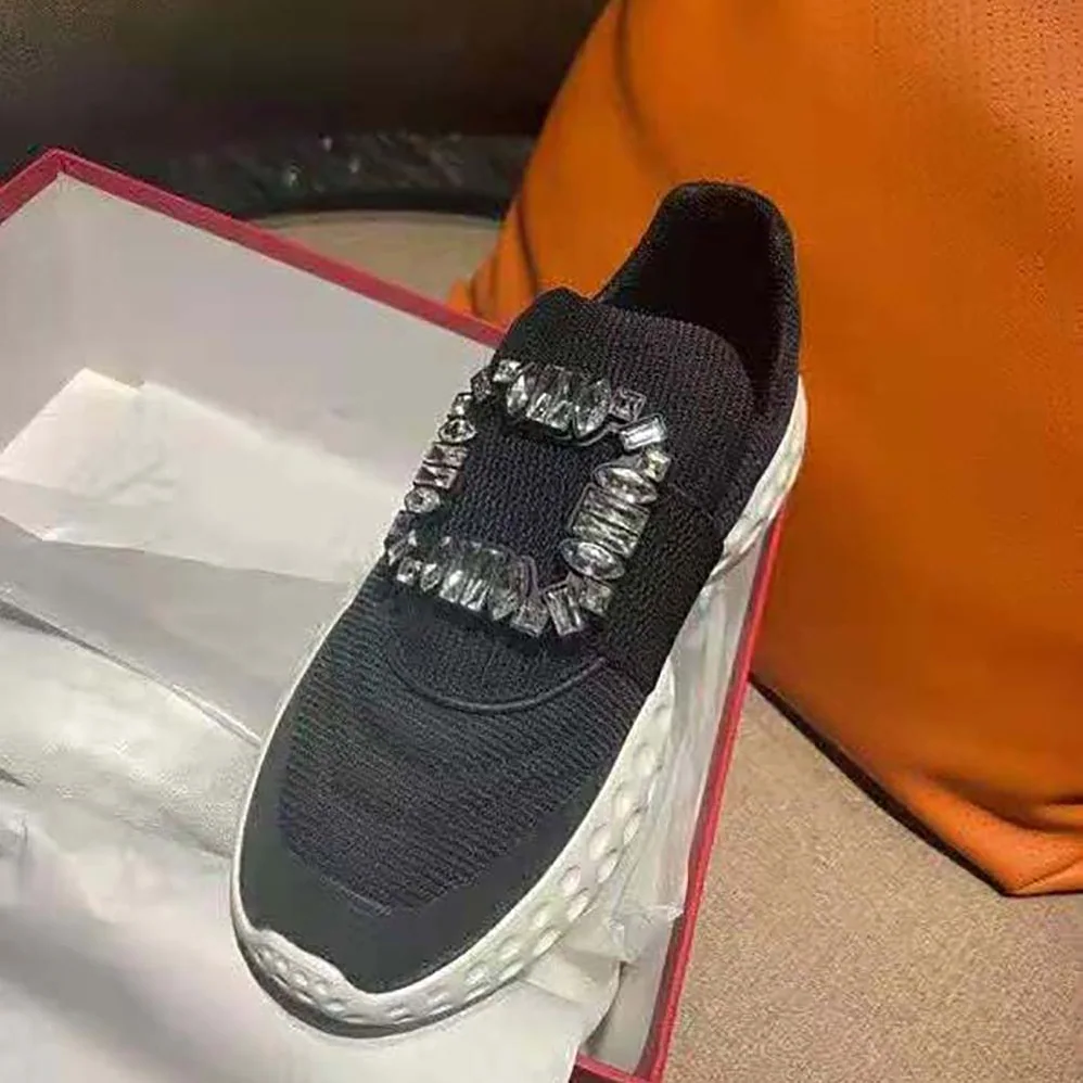 Roger Vivier Viv' Run Light Strass Buckle Sneakers in Fabrics for Women in Black Roger Vivier Viv' Run Light Strass Buckle Sneakers in Fabrics for Women in Black