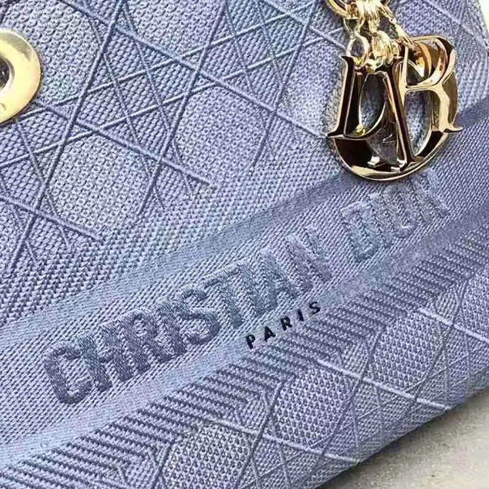 Dior Medium Lady D-Lite Bag Denim Blue Cannage Embroidery for Women Dior Medium Lady D-Lite Bag Denim Blue Cannage Embroidery for Women