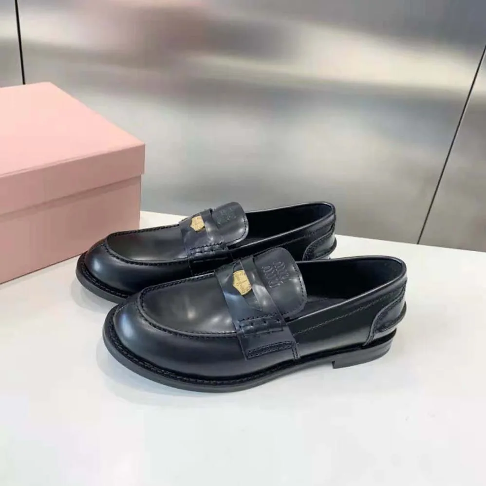 Miu Miu Brushed Leather Loafers for Women in Black Miu Miu Brushed Leather Loafers for Women in Black