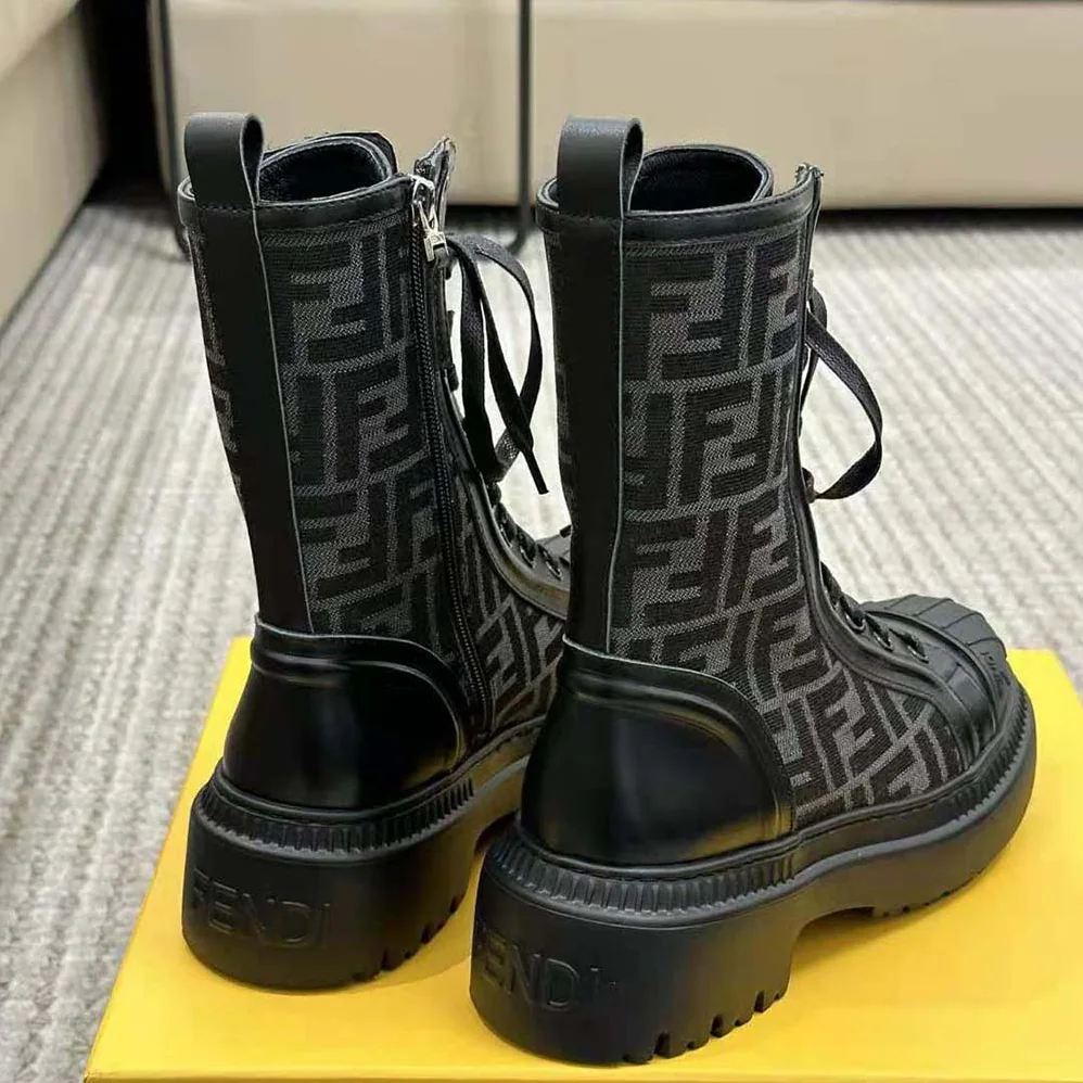 Fendi Domino Black Leather Biker Boots for Women