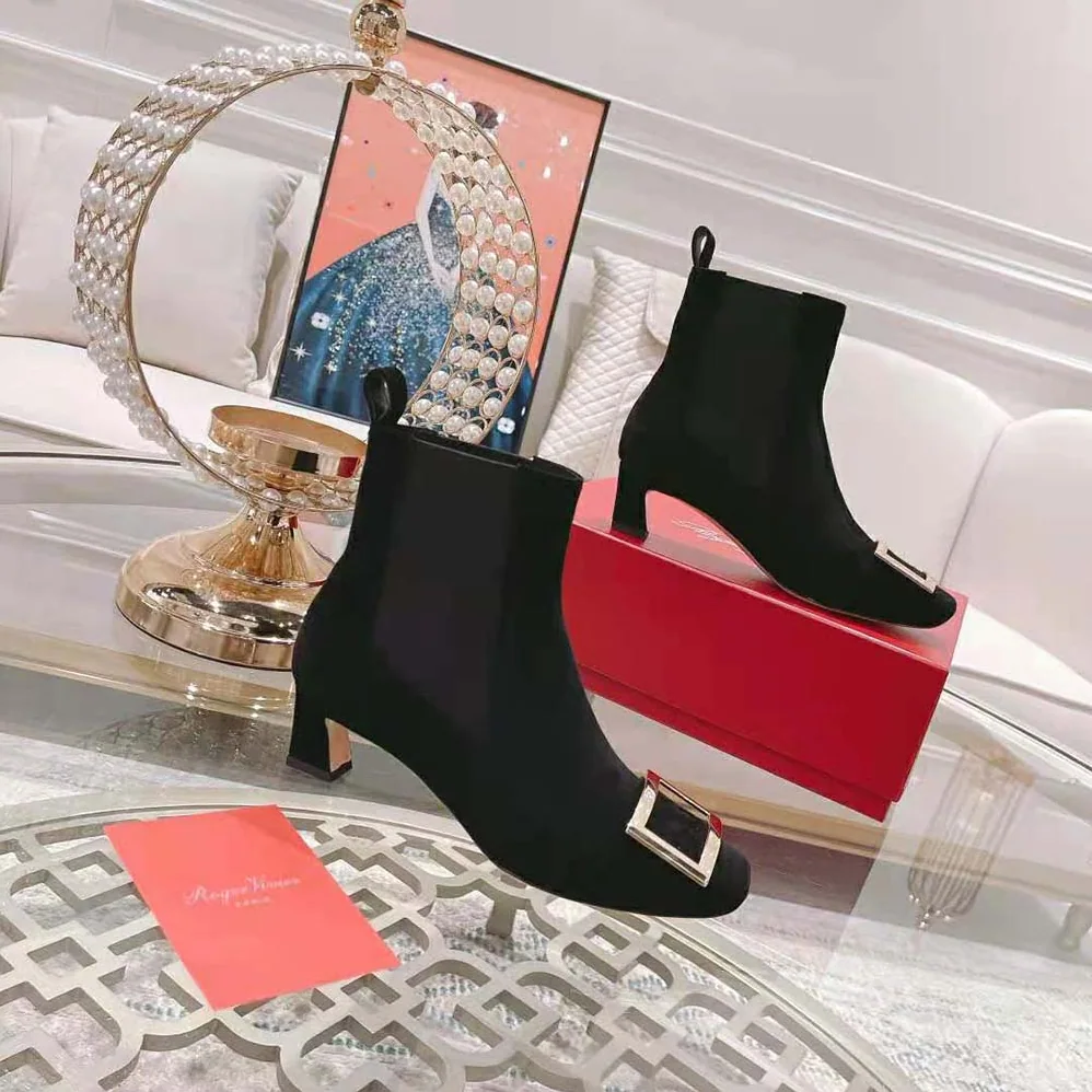 Roger Vivier Trompette Metal Buckle Chelsea Booties in Suede for Women