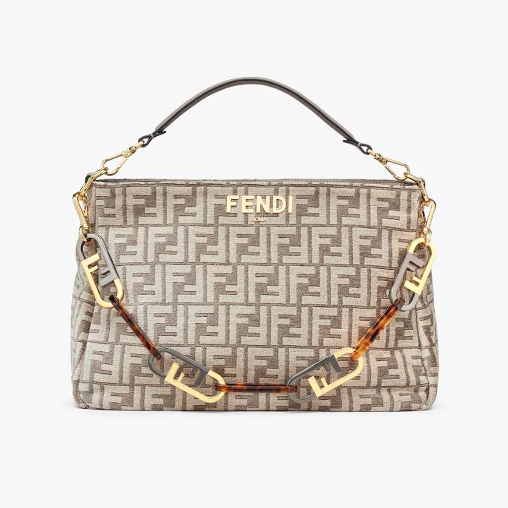 Fendi Fendi O'Lock Zipper Dove Gray Tapestry Fabric Bag for Women Fendi Fendi O'Lock Zipper Dove Gray Tapestry Fabric Bag for Women