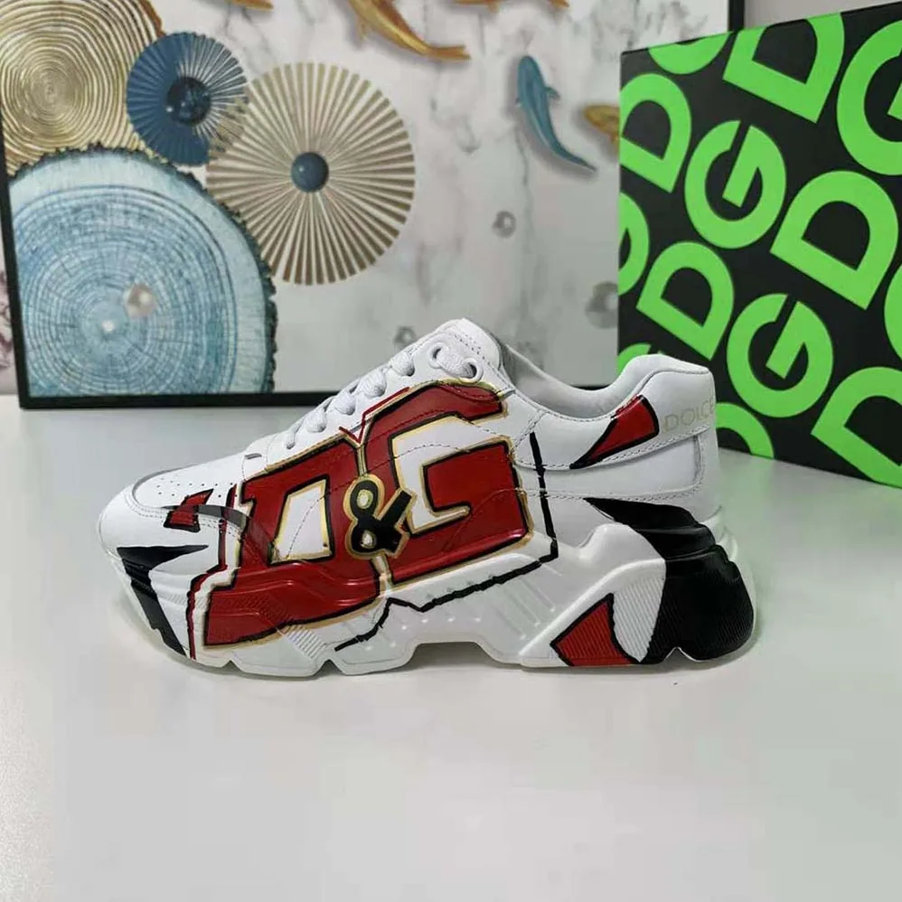 Dolce Gabbana D&G Hand-painted Calfskin Nappa Daymaster Sneakers for Women in Red Dolce Gabbana D&G Hand-painted Calfskin Nappa Daymaster Sneakers for Women in Red