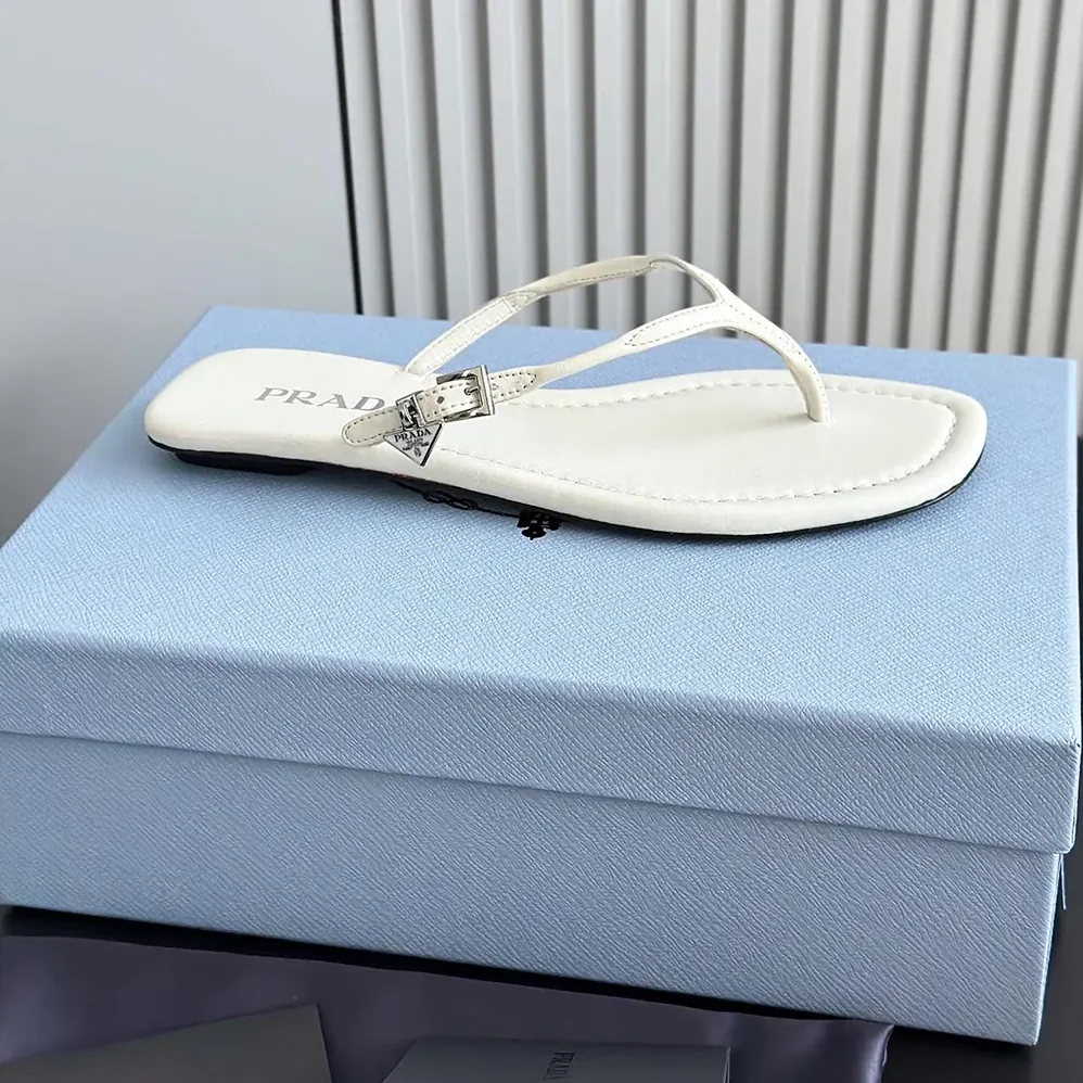 Prada Leather Thong Sandals for Women in White