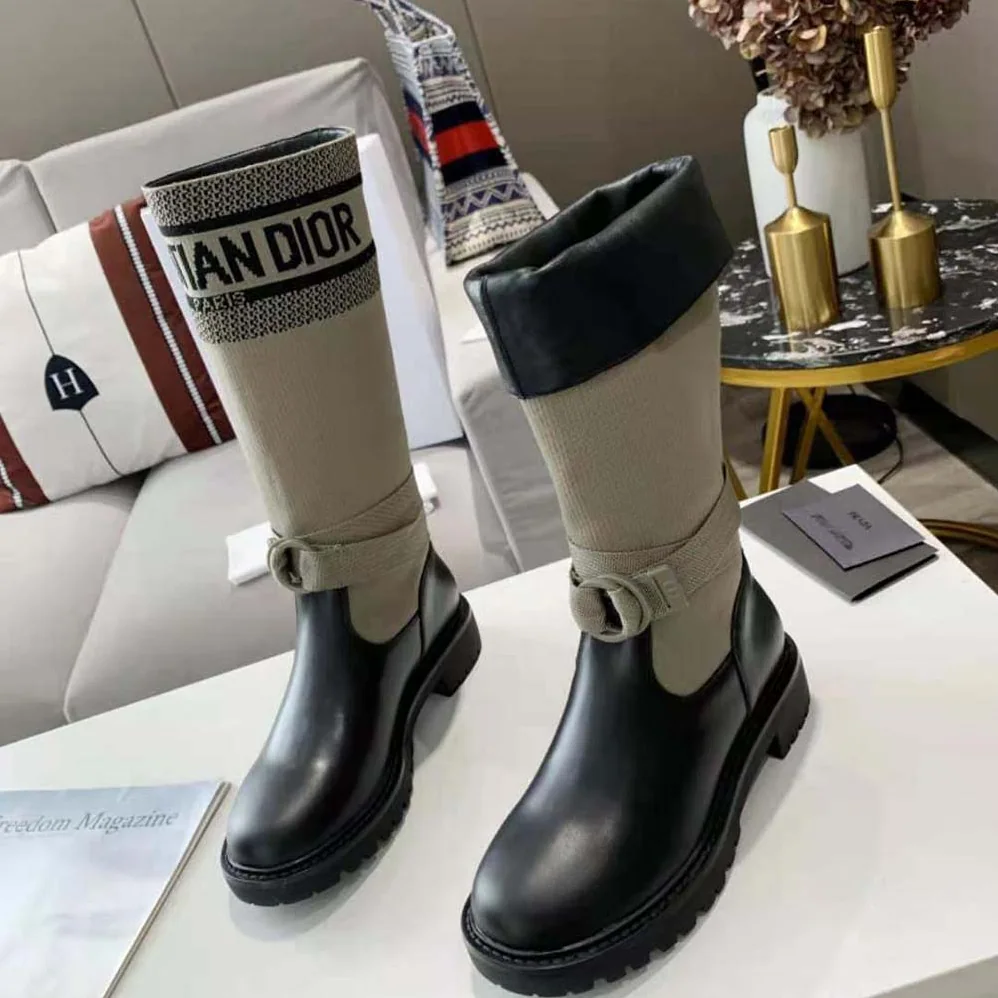 Dior D-major Boot Taupe and Black Technical Fabric and Black Calfskin for Women