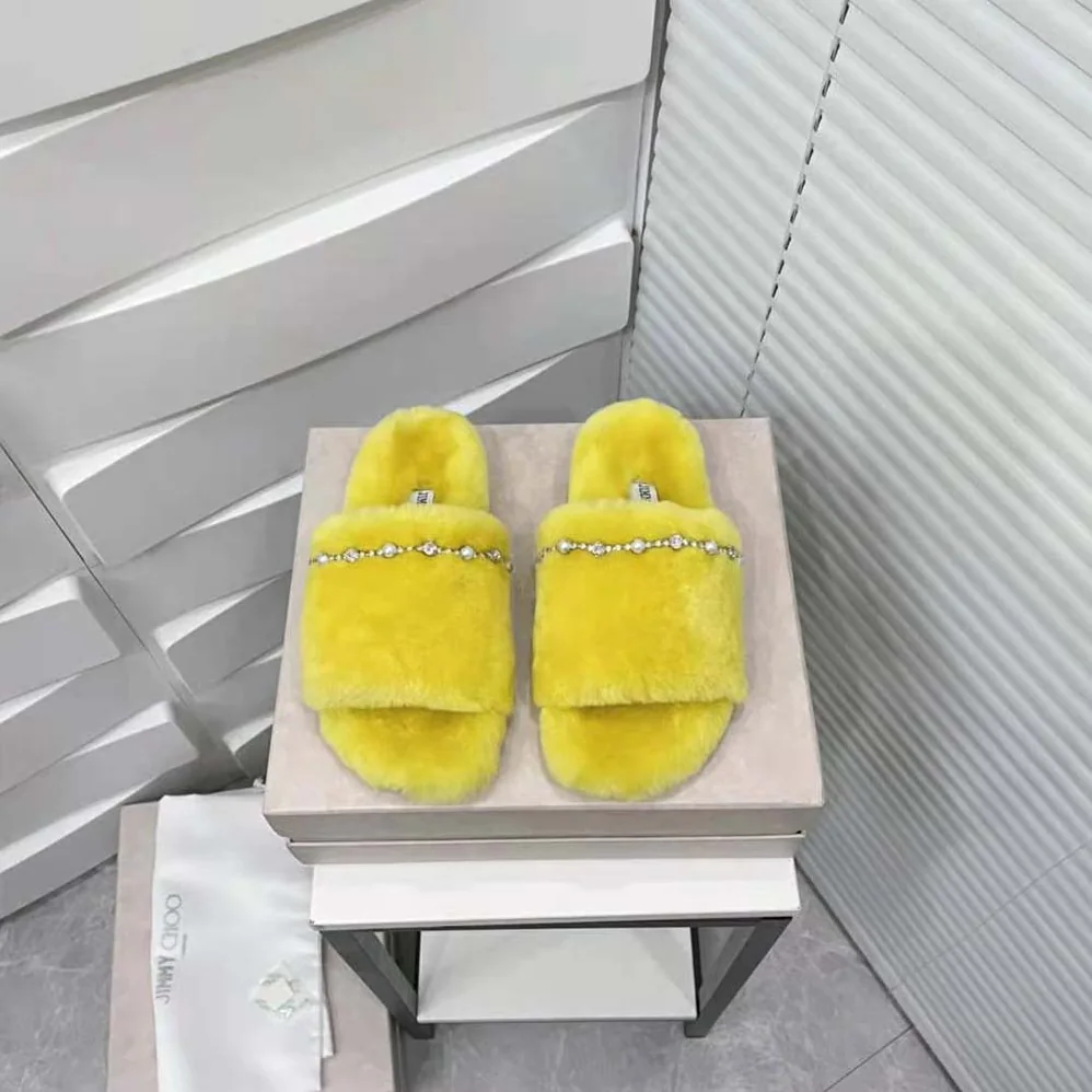 Jimmy Choo Acinda Slipper Lime Shearling Slippers with Crystal and Pearl Detailing for Women Jimmy Choo Acinda Slipper Lime Shearling Slippers with Crystal and Pearl Detailing for Women