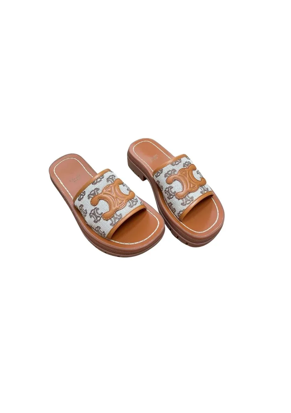 Celine Triomphe Slide In Triomphe Stamped Canvas Brown