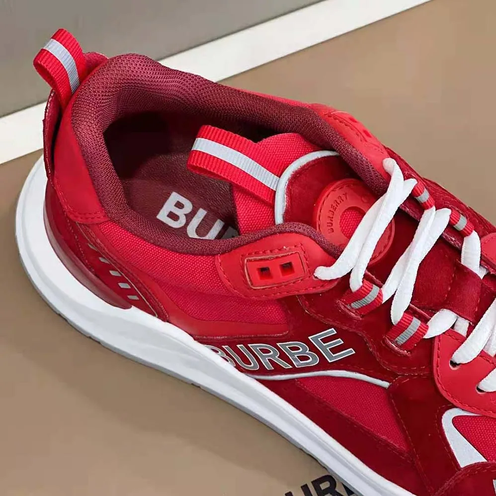 Burberry Leather Suede and Check Sneakers for Men in Red