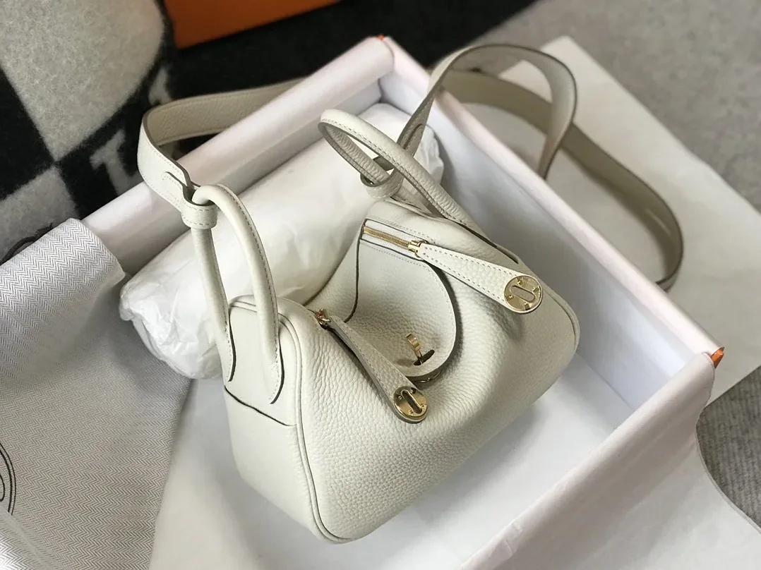 Hermes Lindy Mini White Togo Bag With Gold Hardware