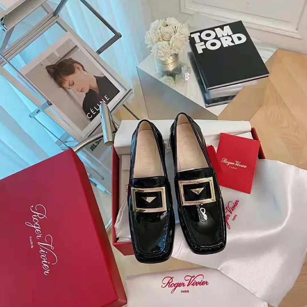 Roger Vivier Preppy Viv' Metal Buckle Loafers in Patent Leather for Women in Black Roger Vivier Preppy Viv' Metal Buckle Loafers in Patent Leather for Women in Black