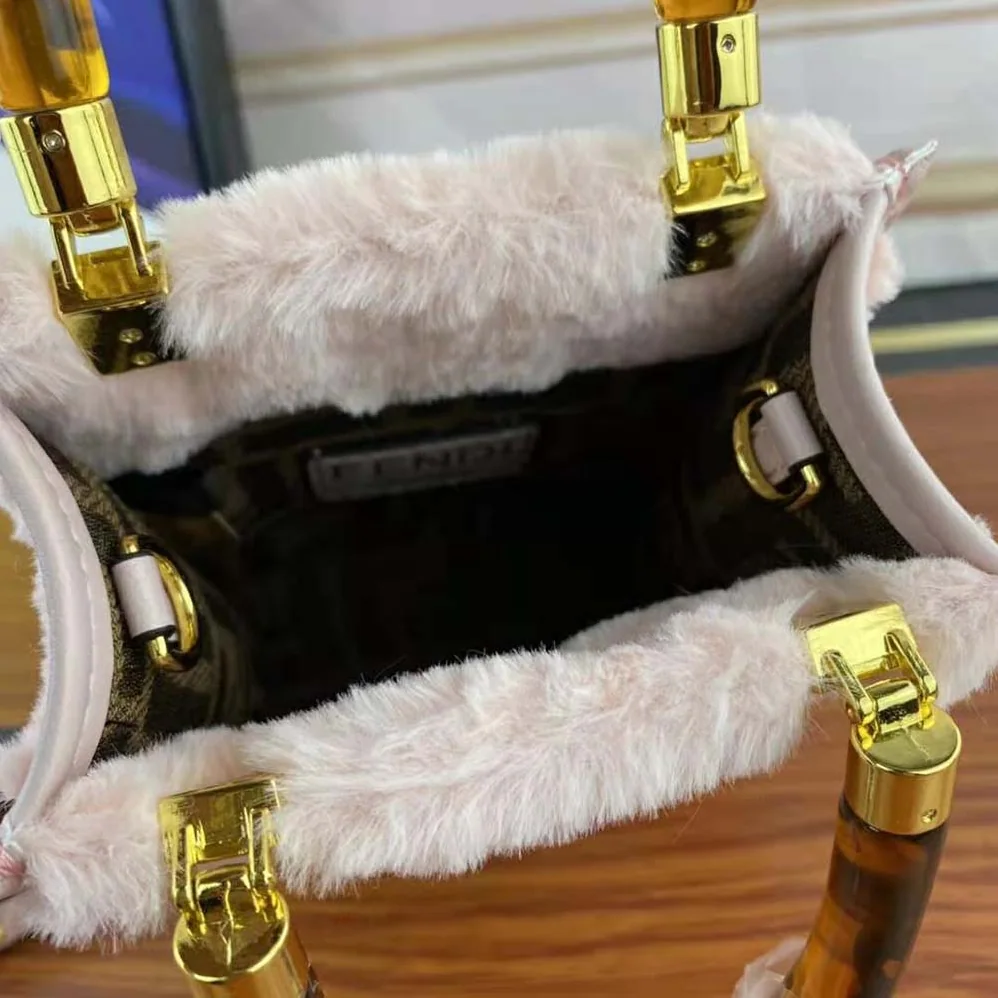 Fendi Mini Sunshine Shopper Pink Sheepskin Mini for Women in Bag with Inlay Fendi Mini Sunshine Shopper Pink Sheepskin Mini for Women in Bag with Inlay