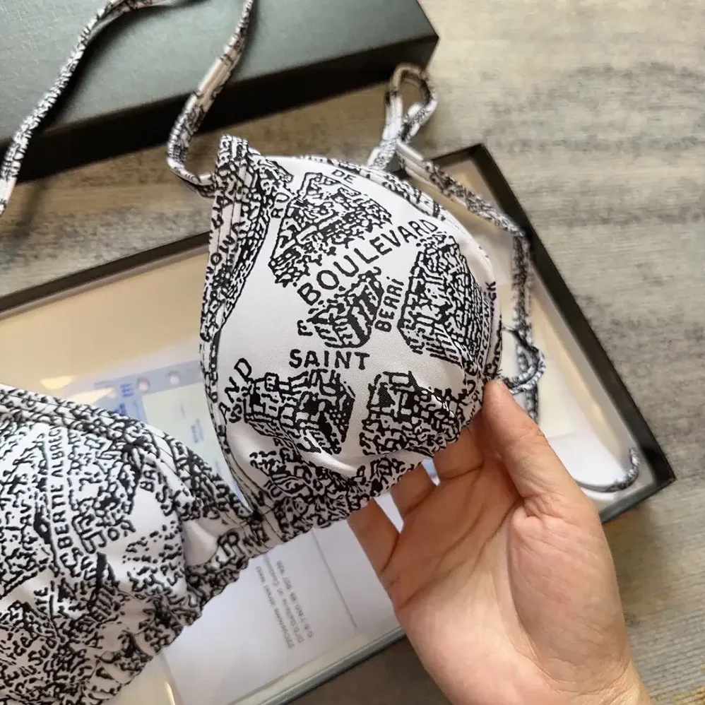 Dior Bikini Top / Bottom White and Black Technical Fabric with Plan de Paris Motif for Women