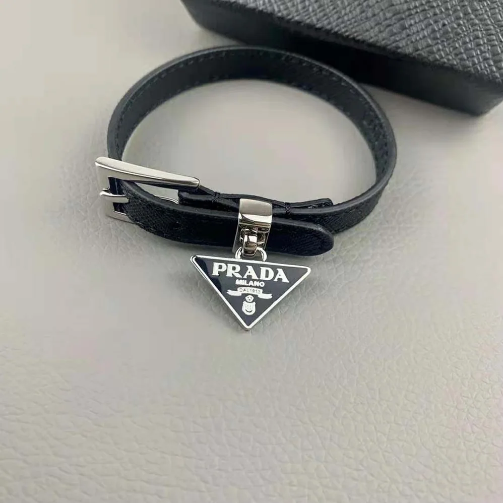 Prada Saffiano Leather Bracelet for Women in Black Prada Saffiano Leather Bracelet for Women in Black