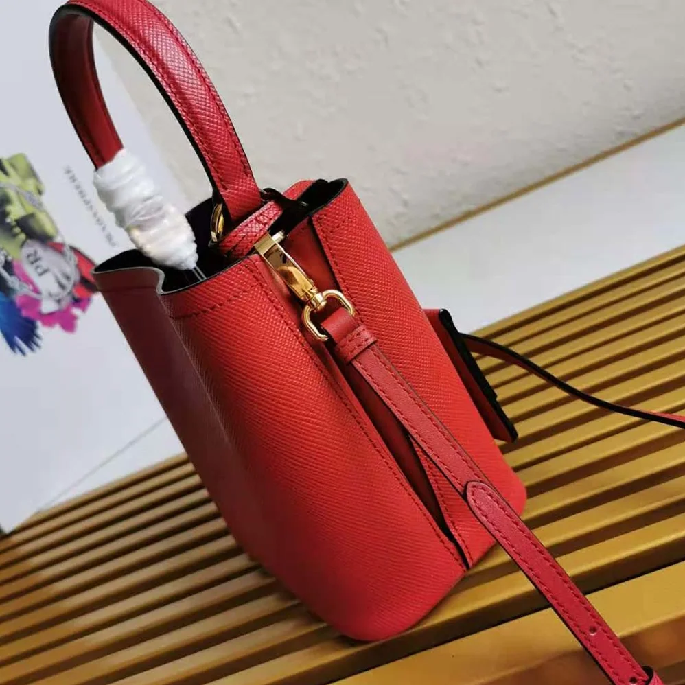 Prada Small Saffiano Leather Prada Panier Bag for Women in Red