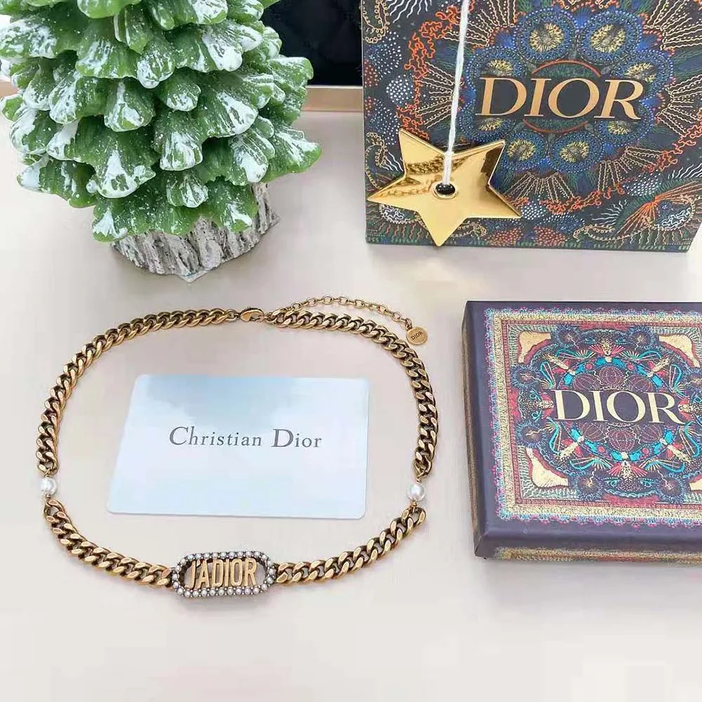Dior J'Adior Choker Antique Gold-Finish Metal and White Resin Pearls for Women Dior J'Adior Choker Antique Gold-Finish Metal and White Resin Pearls for Women