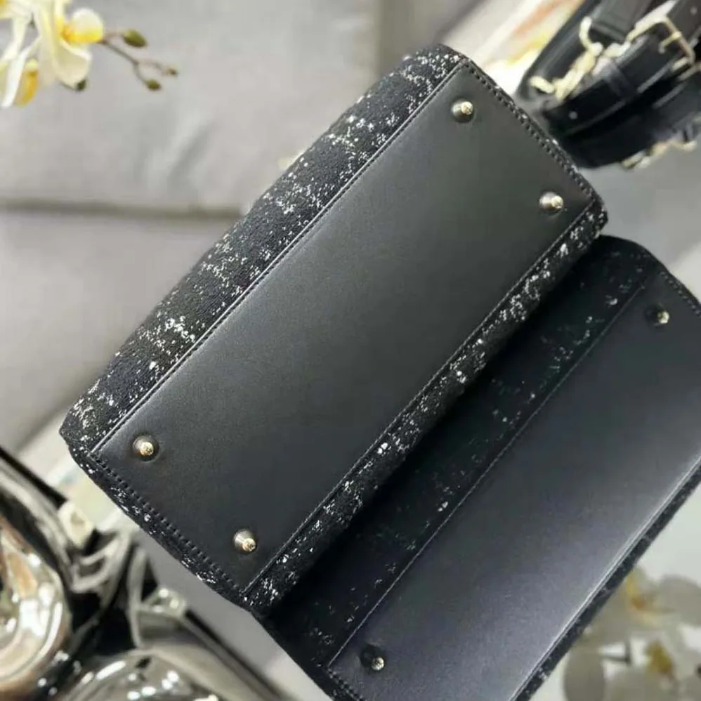 Dior Medium Lady D-lite Bag Black Cannage Tweed for Women Dior Medium Lady D-lite Bag Black Cannage Tweed for Women