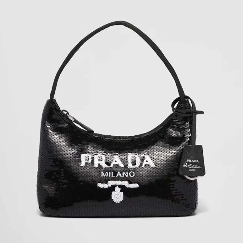 Prada Re-Edition 2000 Sequined Re-Nylon Mini-Bag for Women in Black