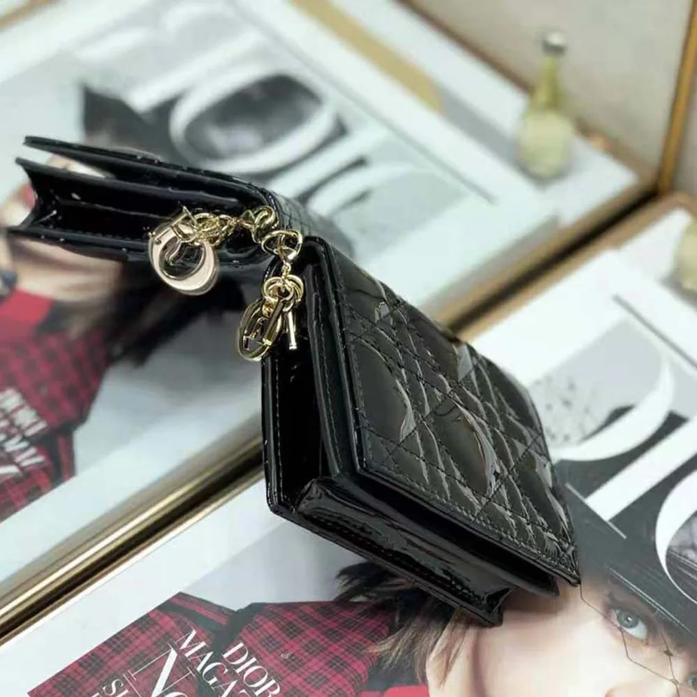 Dior Mini Lady Dior Wallet Patent Cannage Calfskin for Women in Black Dior Mini Lady Dior Wallet Patent Cannage Calfskin for Women in Black