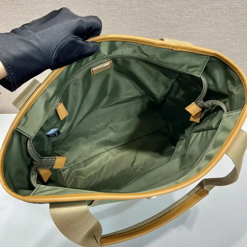 Prada Re-Nylon and Leather Tote Bag for Men in Dark Green
