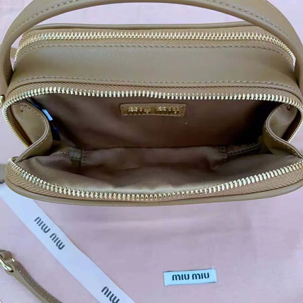 Miu Miu Arcadie Leather Bag with Metal Lettering Logo for Women in Brown Miu Miu Arcadie Leather Bag with Metal Lettering Logo for Women in Brown