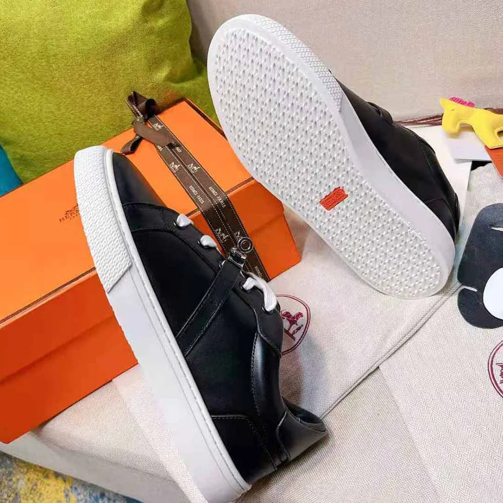 Hermes Day Sneaker in Calfskin with Functional Shiny Black for Women