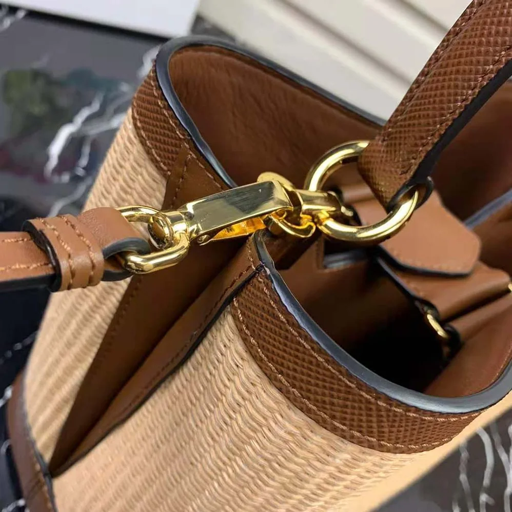 Prada Prada Panier Medium Straw Bag for Women in Brown Prada Prada Panier Medium Straw Bag for Women in Brown
