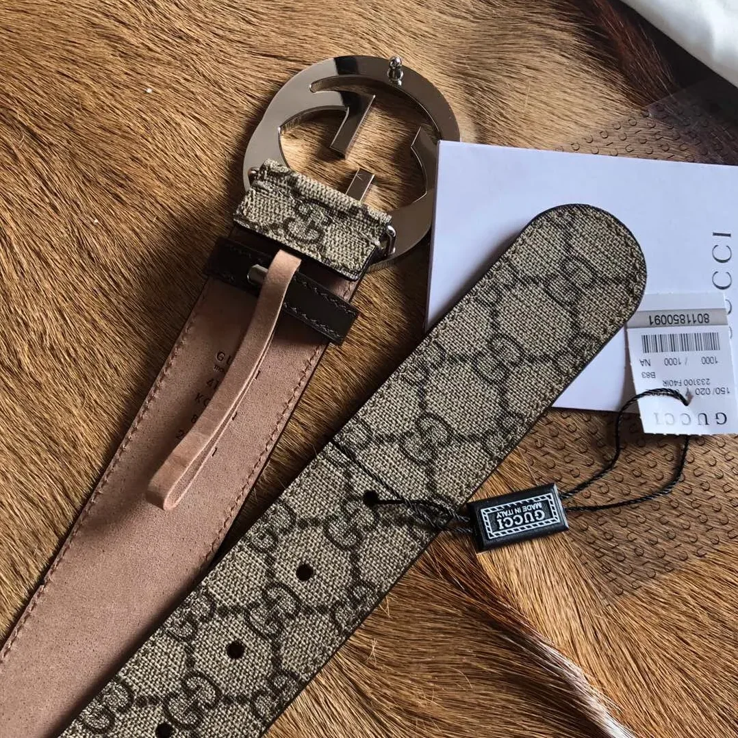 Gucci GG Belt With Interlocking G Buckle Beige in Ebony