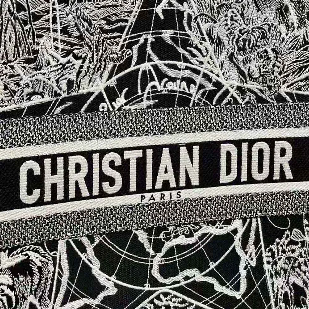 Dior Book Tote Black and White Dior Around the World Embroidery for Women
