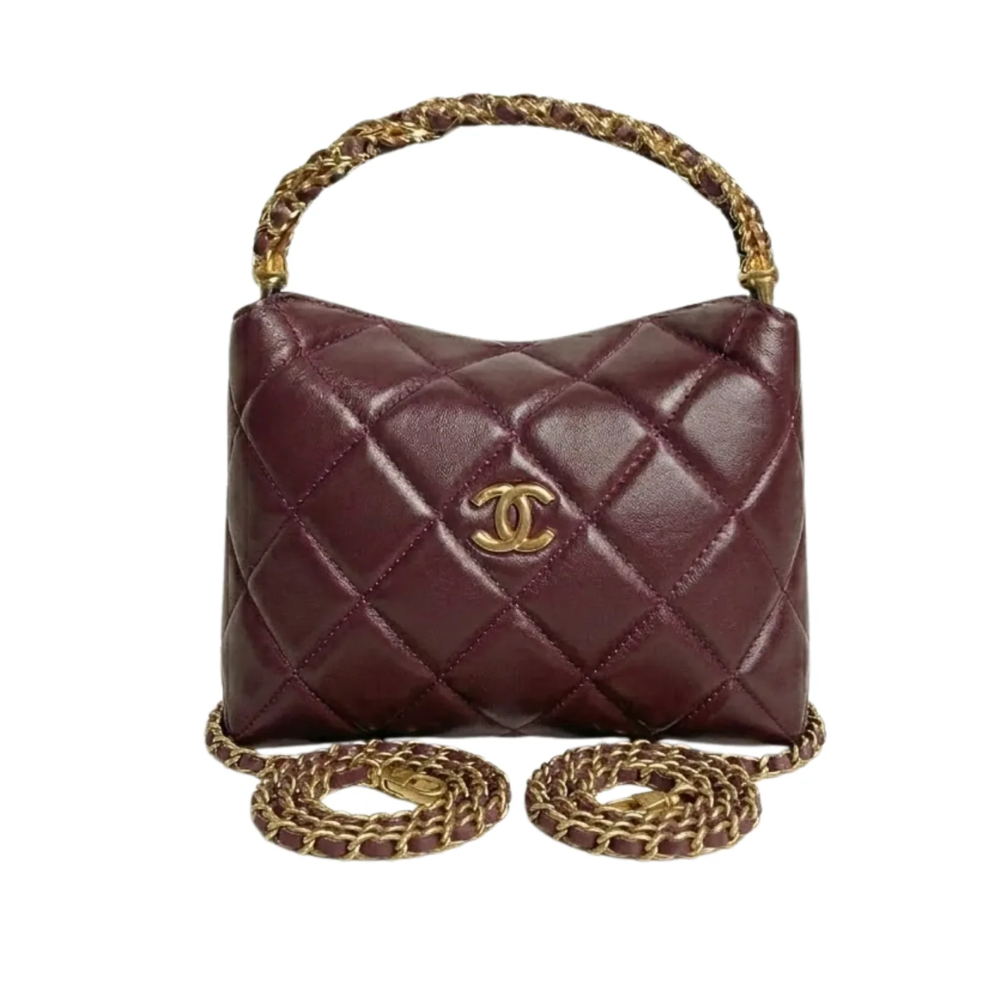 Chanel Clutch With Chain Top Handle Bag in Burgundy Gold Hardware
