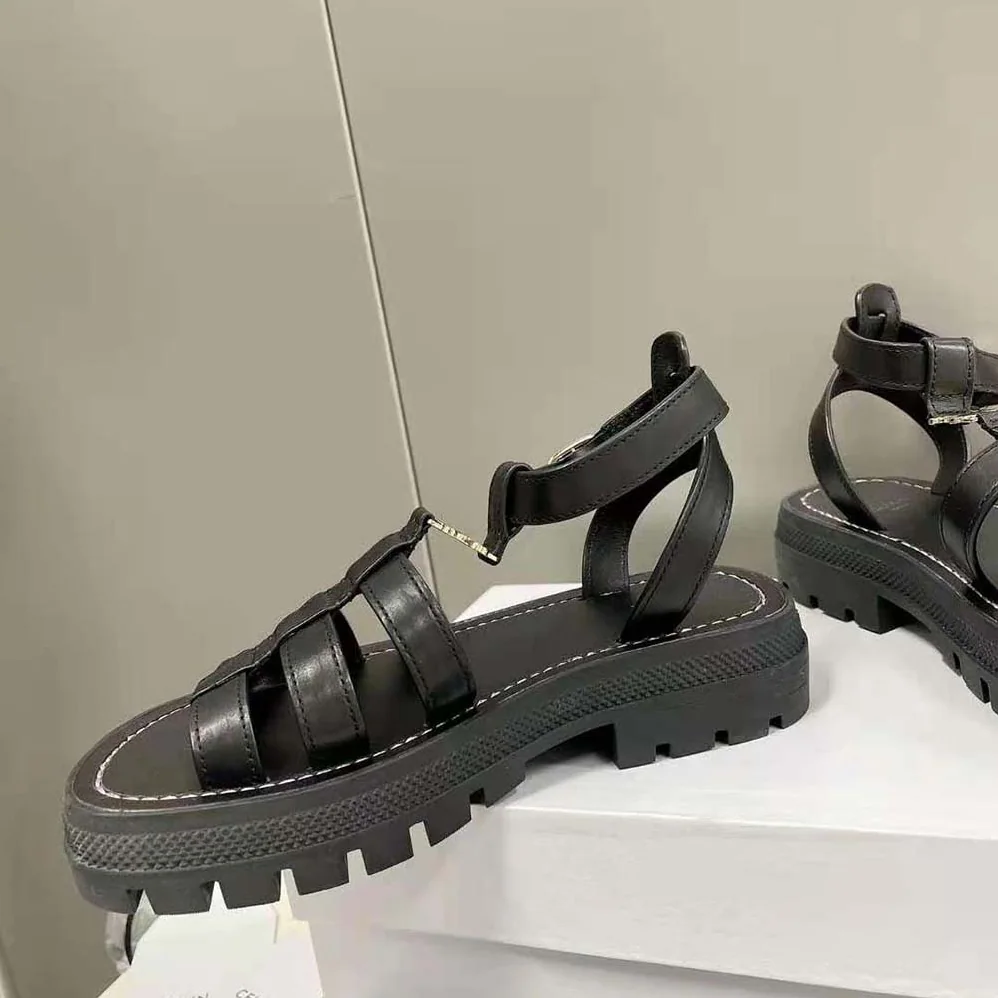 Celine Clea Triomphe Gladiator Chunky Sandal in Vegetal Calfskin for Women in Black Celine Clea Triomphe Gladiator Chunky Sandal in Vegetal Calfskin for Women in Black