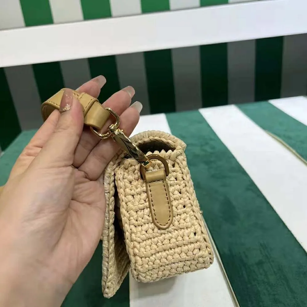 Prada Crochet and Leather Shoulder Bag with Flap for Women Prada Crochet and Leather Shoulder Bag with Flap for Women