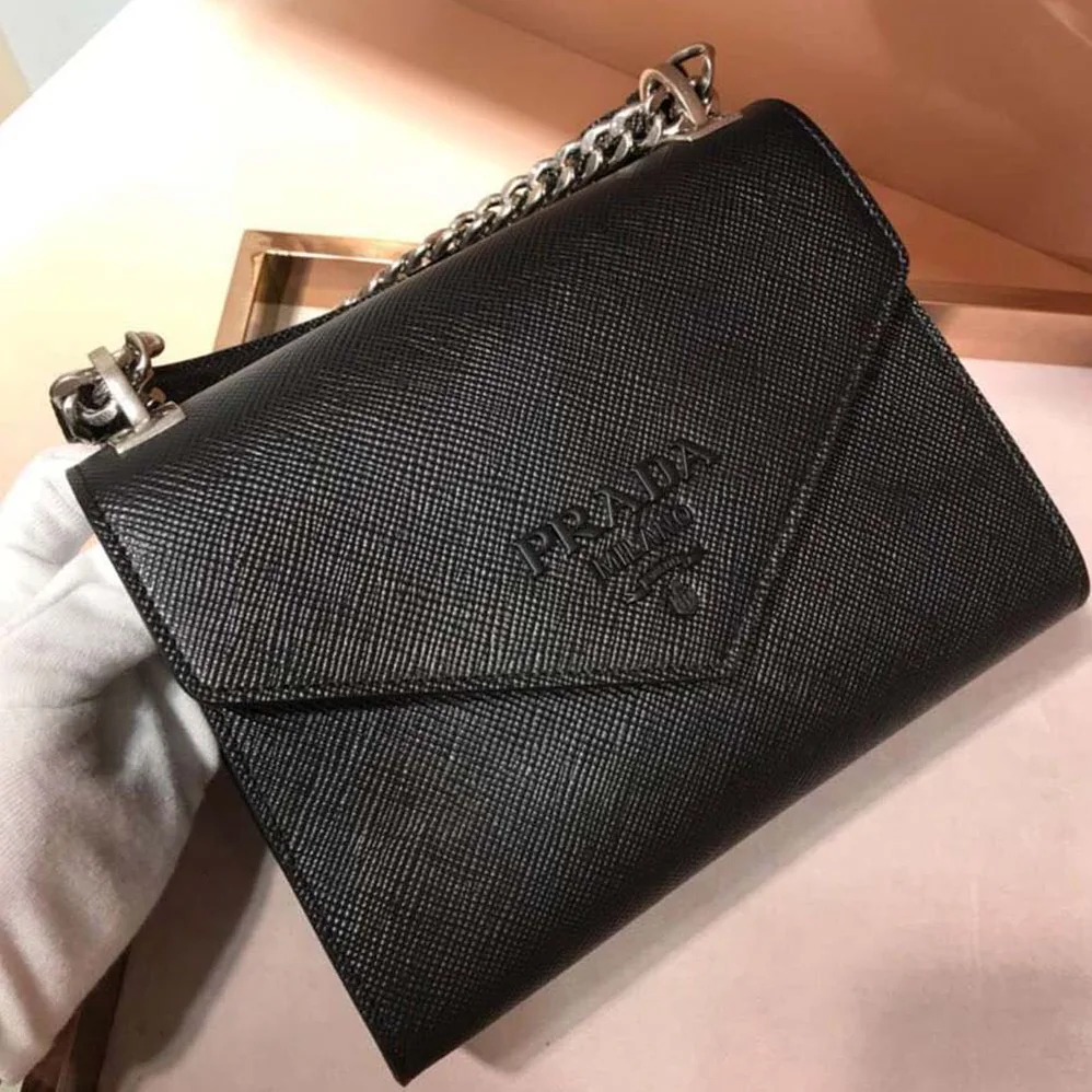 Prada Monochrome Saffiano Leather Bag for Women in Black