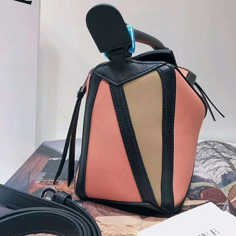 Loewe Puzzle Graphic Small Bag Pink Tulip for Women in Mocca Loewe Puzzle Graphic Small Bag Pink Tulip for Women in Mocca