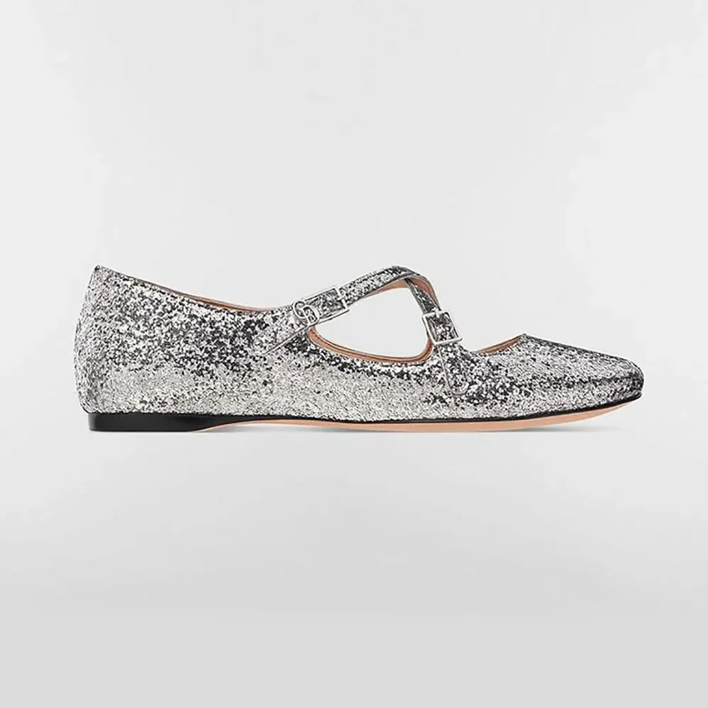 Dior Very Dior Ballet Flat Silver-Tone Laminated Lambskin and Glitter for Women Dior Very Dior Ballet Flat Silver-Tone Laminated Lambskin and Glitter for Women
