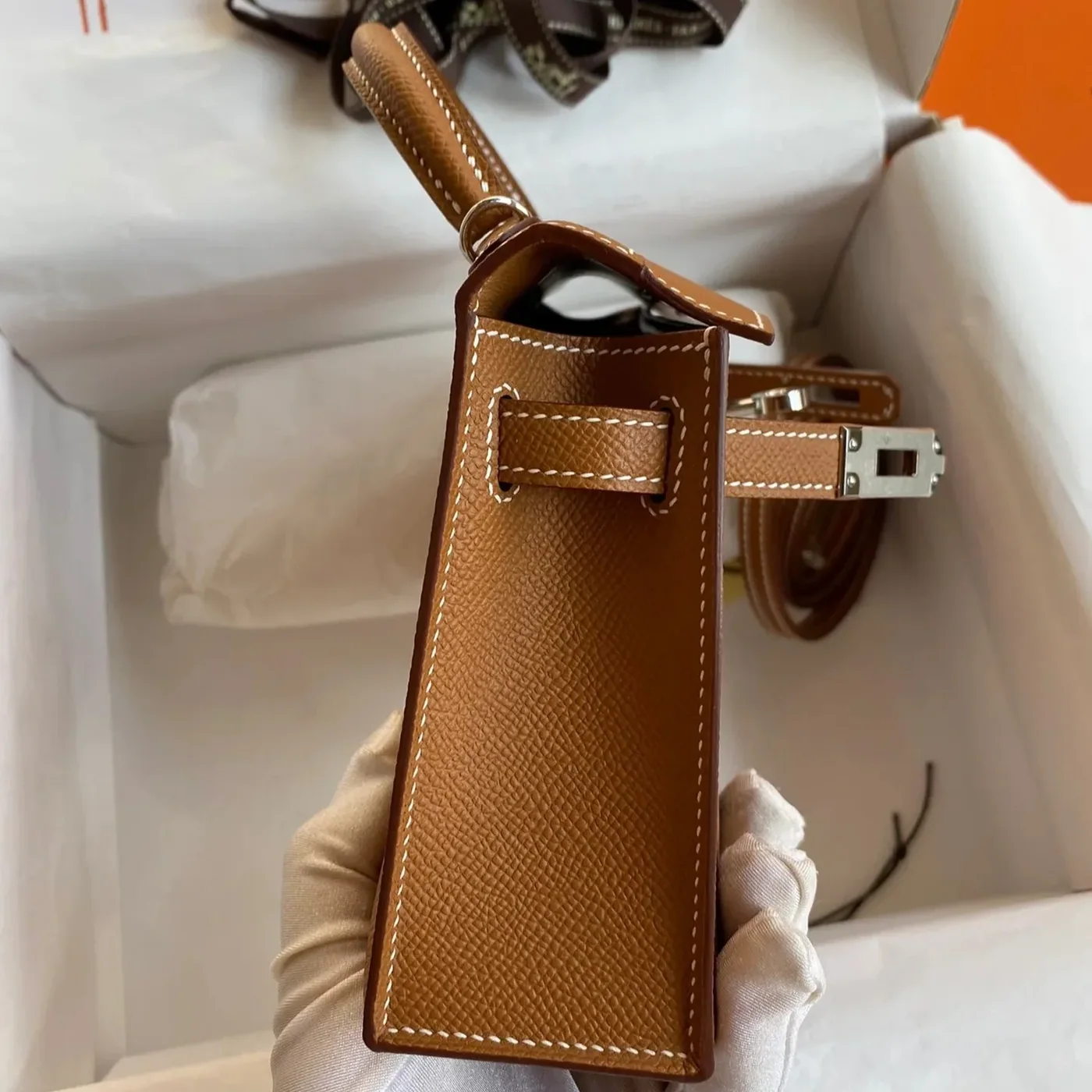 Hermes Kelly Mini Top Handle Bag in Brown Epsom Palladium Hardware