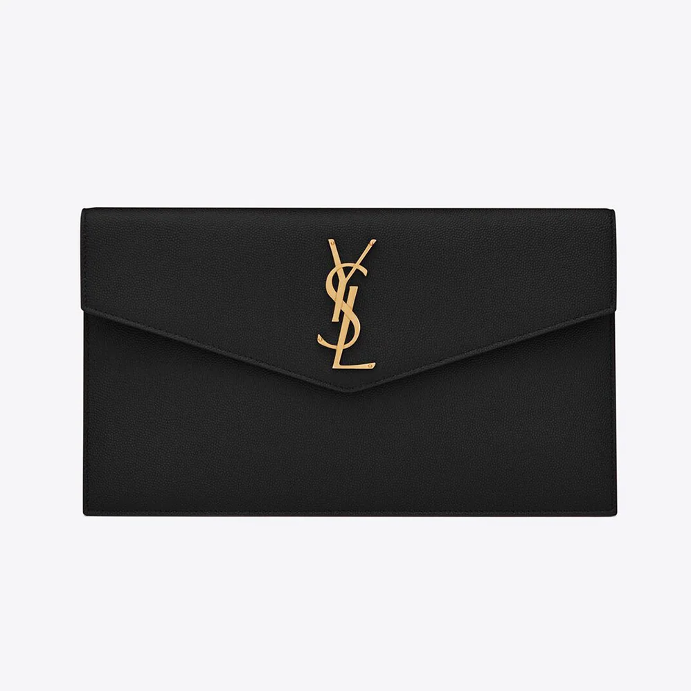 Saint Laurent YSL Uptown Pouch in Grain DE Poudre Embossed Leather for Women in Black Saint Laurent YSL Uptown Pouch in Grain DE Poudre Embossed Leather for Women in Black