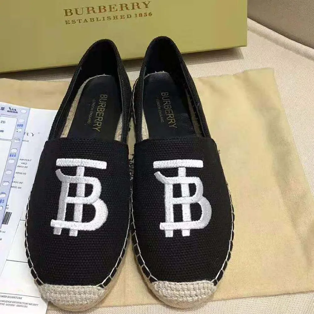 Burberry Shoes Monogram Motif Cotton and Leather Espadrilles for Women in Black Burberry Shoes Monogram Motif Cotton and Leather Espadrilles for Women in Black
