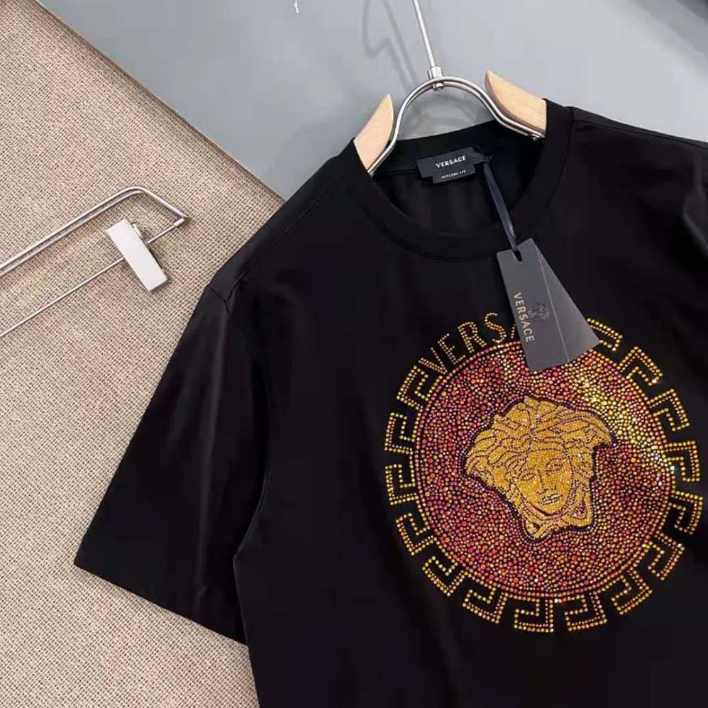 Versace Embellished Medusa T-shirt in Cotton for Women in Black