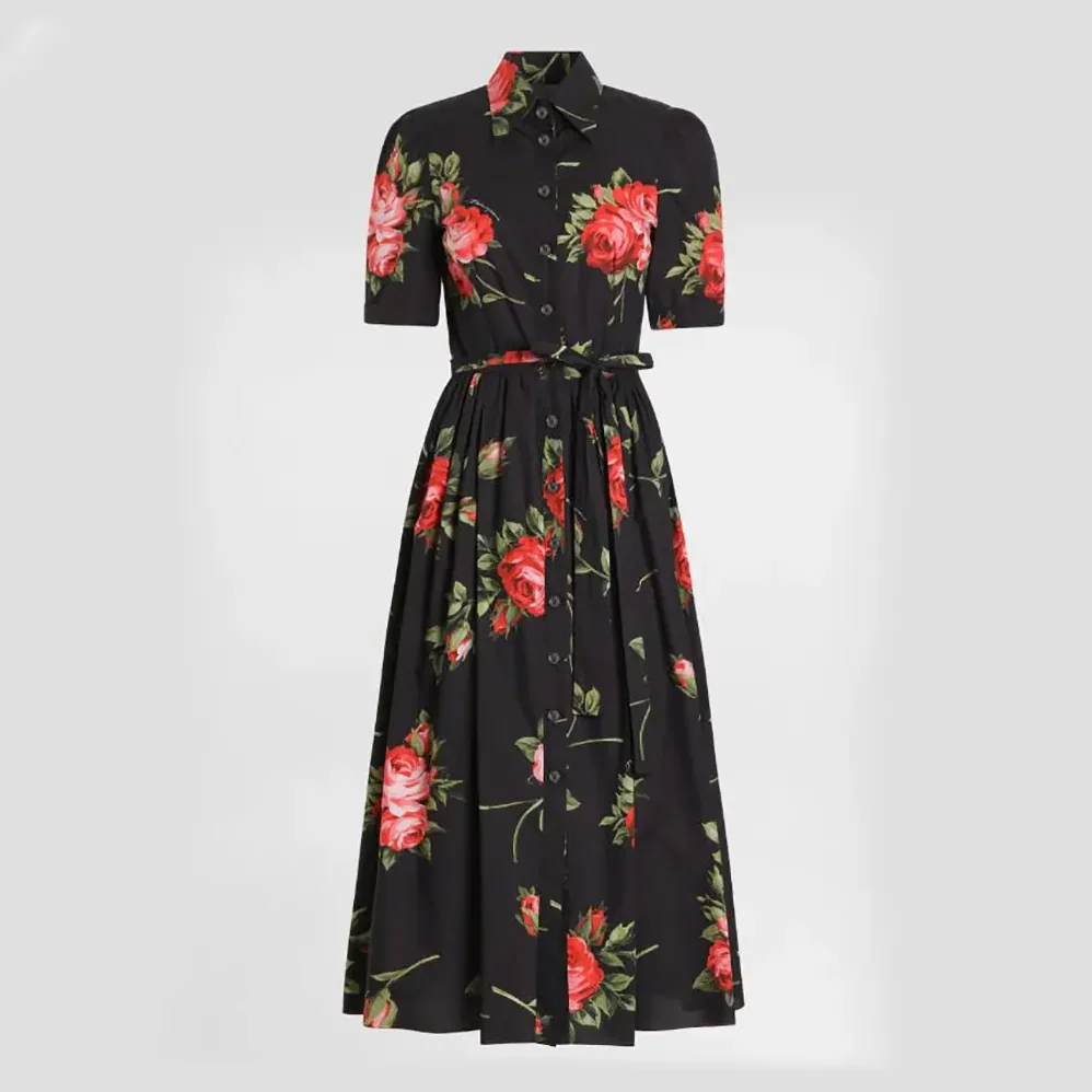 Dolce Gabbana D&G Rose Bouquet for Women in Print Poplin Shirt Dress