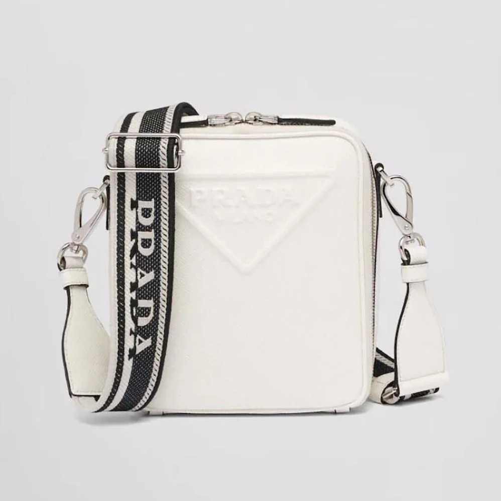 Prada Saffiano Leather Shoulder Bag with Sleek for Men in White Prada Saffiano Leather Shoulder Bag with Sleek for Men in White