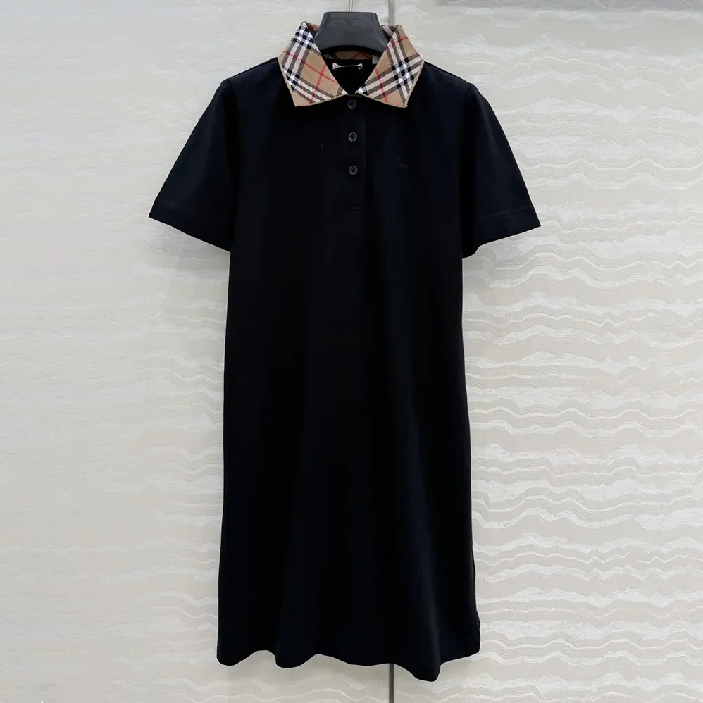 Burberry Check Collar Cotton Polo Shirt Dress for Women in Black