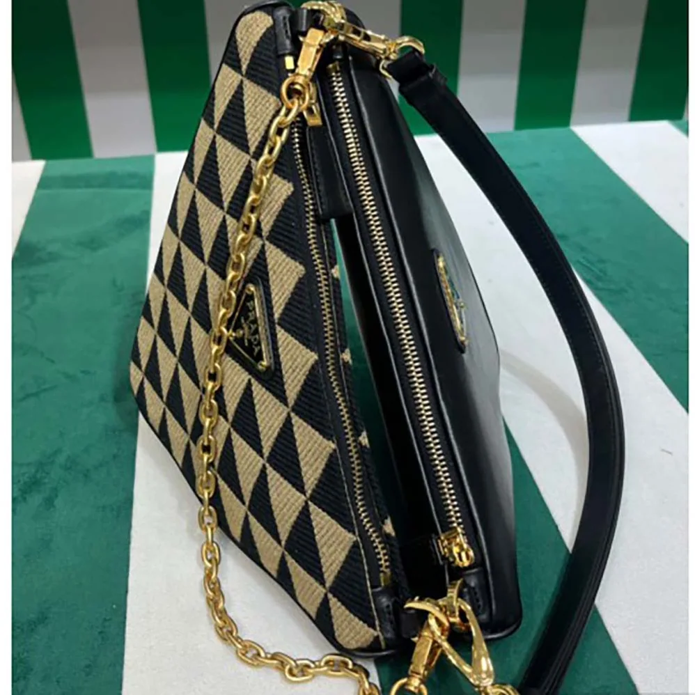 Prada Symbole Leather and Fabric Mini Bag Black for Women in Beige